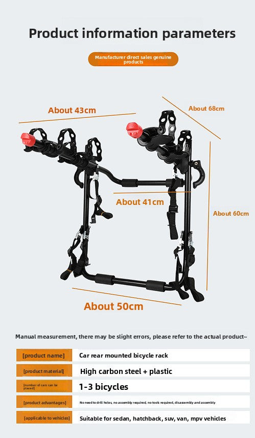 Car Bike Rack for Hitch |   Universal Rear Mount Bicycle Carrier – Holds 2 Bikes 75lbs